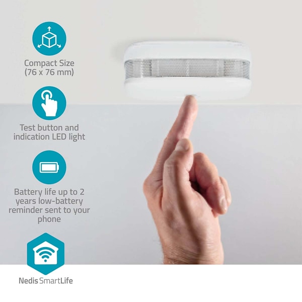 SmartLife Rökdetektor | Wi-Fi | Batteridriven | Givarens livscykel: 10 år | EN 14604 | Max. batteritid: 24 månader | 85 dB | Vit | 3 st