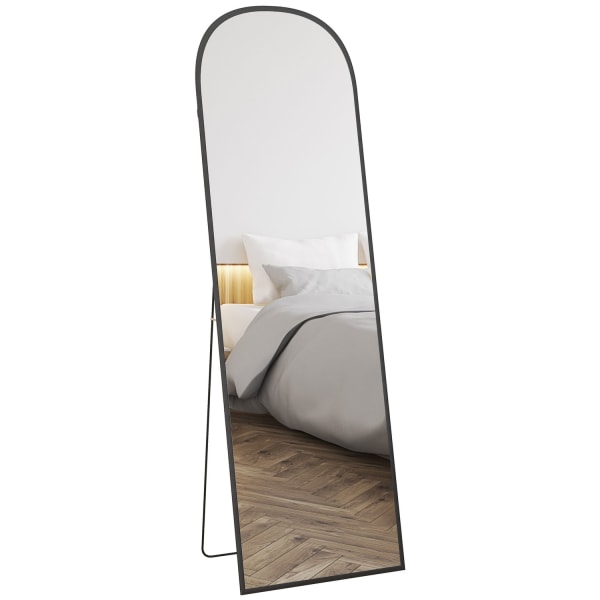 Hellängdsspegel 64" X 20" Väggspegel Med Stativ Stående Spegel Av Aluminiumlegering För Vardagsrum, Sovrum Svart