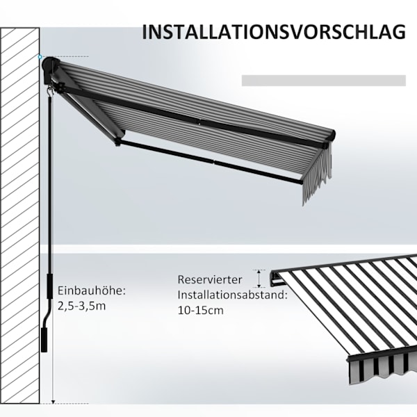 Fällarmsmarkis elektrisk 295 x 250 cm solskydd med UV-skydd, handvev, justerbar kassettmarkis med fjärrkontroll