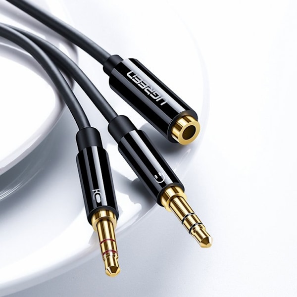 AUX splitteradapter 3,5 mm minijack för mikrofon och hörlurar svart