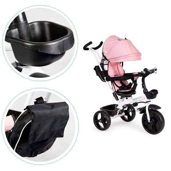 Trehjuling barnvagn 360* vridbar sits Rosa