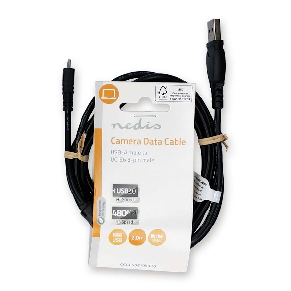 USB-kabel | USB 2.0 | USB-A Han | UC-E6 8-Pins Male | 480 Mbps | Nikkelplateret | 2.00 m | Runde | PVC | Sort | Label
