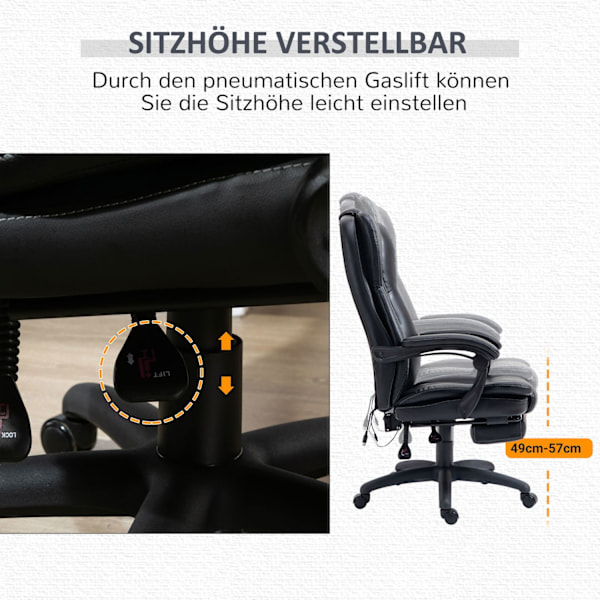 Kontorstol Skrivebordsstol Med Fodstøtte, Nakkestøtte, Vibration, Massagefunktion, Højdejusterbar, Sort, 68,5X68,5X119-127Cm