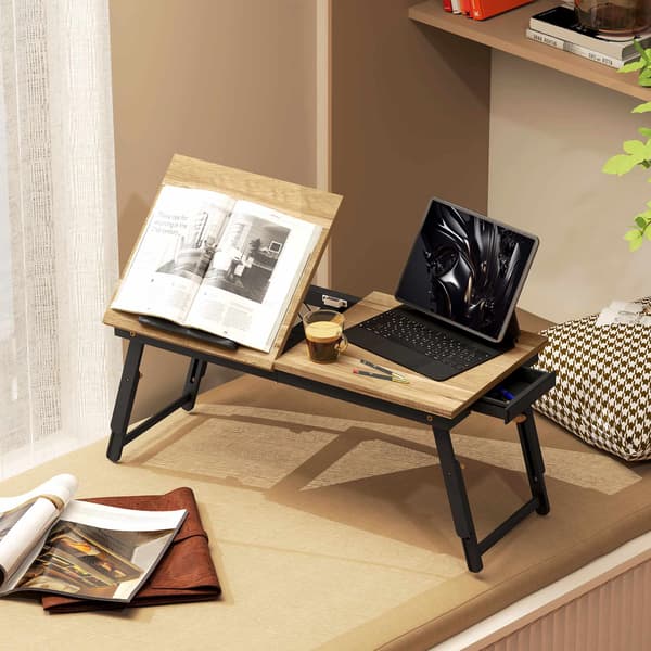 Justerbart laptop-sengebord med skuffe, foldbart