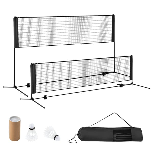 Justerbart udendørs badmintonnet med stativ, sort