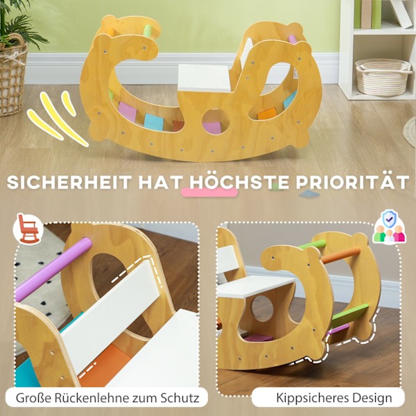 2 i 1 klätterställning med gungstol, klätterbåge för att gunga och klättra, klätterleksak i trä, för barn 1,5-4 år, inomhus, flerfärgad