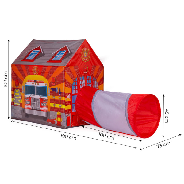 Telt med tunnel til børn Brandmandshus IPLAY legeplads