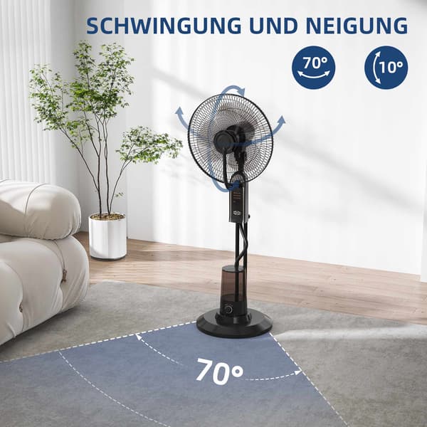 Vandkølende ventilator med luftfugter, 3 hastigheder, sort, 75W