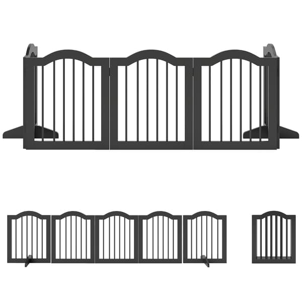 Fritstående hundegitter, foldbart, 5 paneler, sort, 261,5x29,5x61 cm