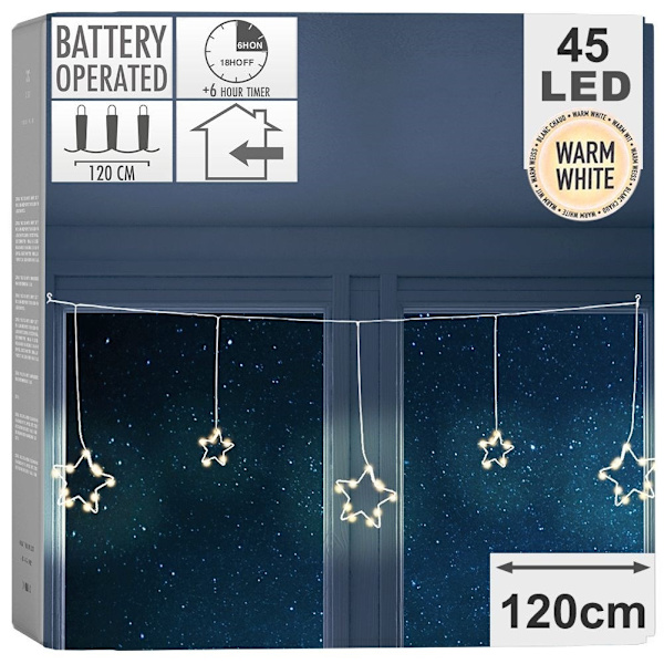 Valosarja LED-tähdillä, 45 valoa, 1,2 metriä pitkä