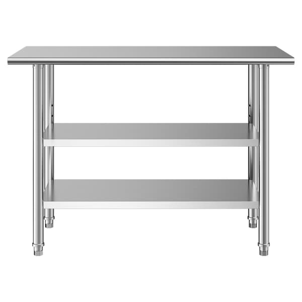 Arbejdsbord i rustfrit stål 122x61 cm, 2 hylder, kroge