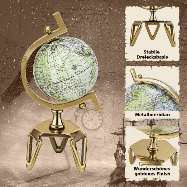 Ø 13 cm Antik klot med metallbotten Roterande studentglob Geografisk klot Ø 13 cm