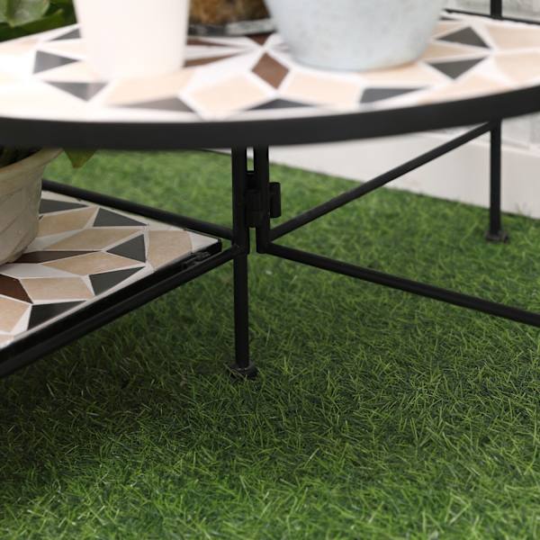 Blomsterstativ 4-Trins Sammenfoldelig Blomstertrappe Til Have Og Altan, Metal Med Keramiske Fliser, Sort+Beige, 64X64X72Cm