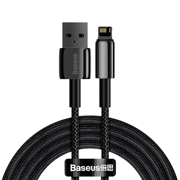 Stark flätad kabel USB Iphone Lightning 2,4 A 2 m svart