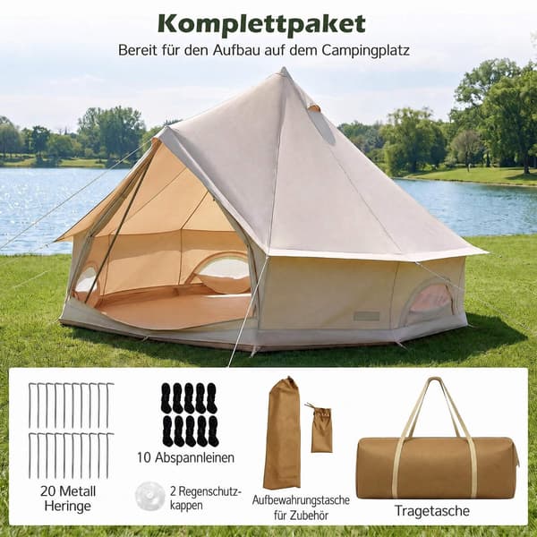 Vedenpitävä kelloteltta liesitunkilla, verkkoikkunat, beige