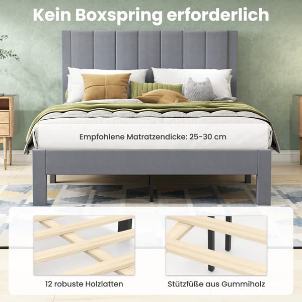 Platform Sengeramme til 200x140 cm Madras, Grå Fløjl