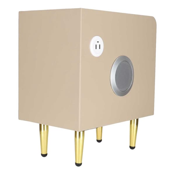 Beige natbord med LED-lys, USB-opladning, Bluetooth-højttaler