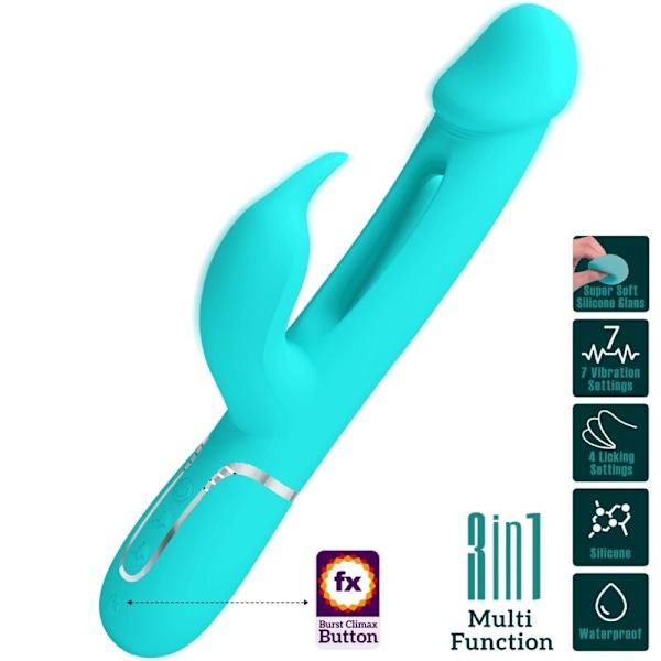 Pretty Love - Kampas Rabbit 3 I 1 Multifunktion Vibrator Med Tongue Aqua Green