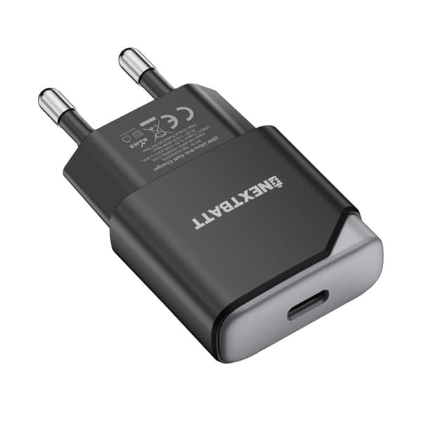 Nextbatt Gan 20W Slim Vægoplader Usb-C – Sort / Grå