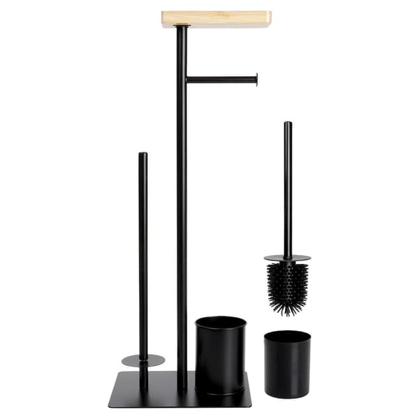 Toiletpapirholder med børste – sort, 68,5 cm, metal