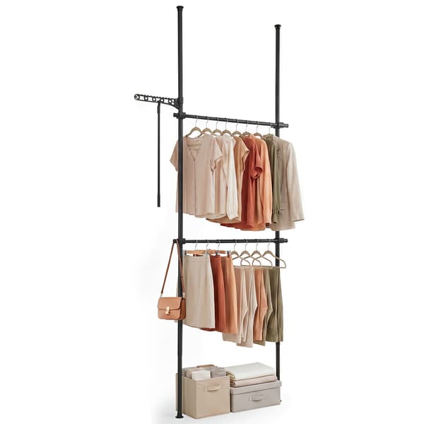 Justerbart tøjstativ fra gulv til loft, sort, 112-300 cm
