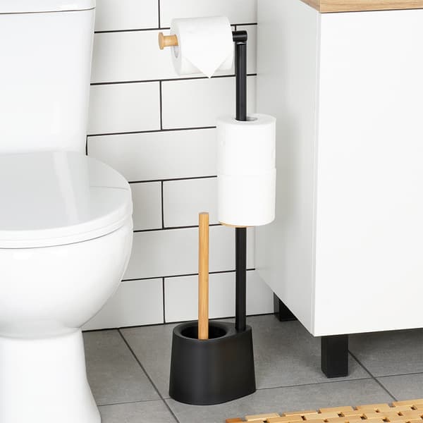 Toiletpapirholder med børste, sort, 66 cm