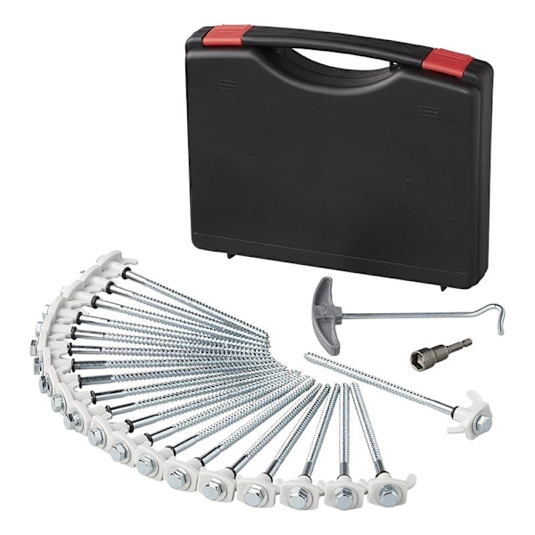 Tältpinne 20 cm metallskruvbar med plastkrok + adapter - set om 20 st. om