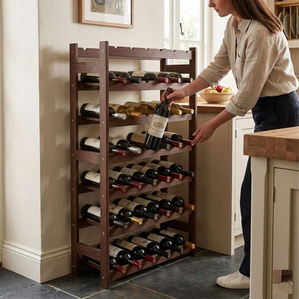Vinflaskhållare, valnötsställ för rött och vitt vin
