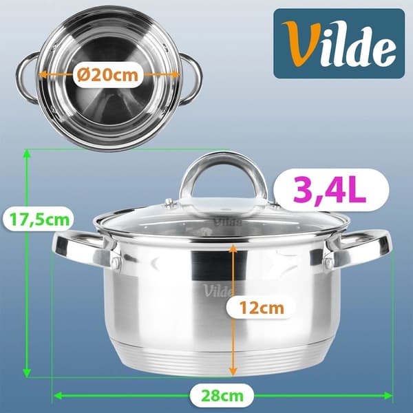Rostfri kastrull med glaslock, 20 cm, 3,4 l