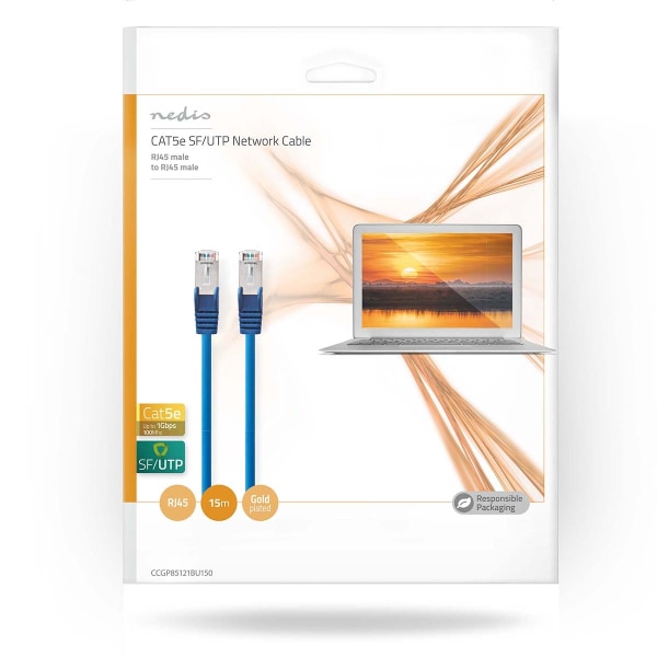 CAT5e nätverkskabel | SF/UTP | RJ45 hane | RJ45 hane | 15.0 m | Rund | PVC | Blå | Plastpåse