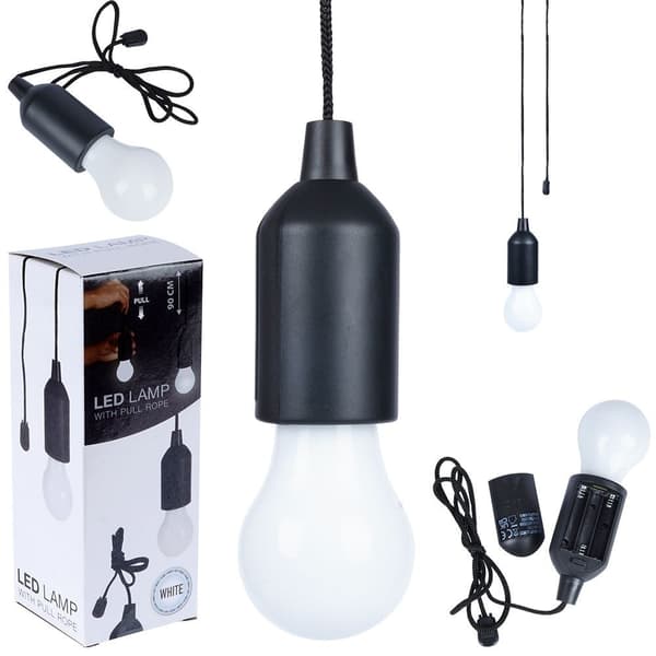 LED-lampe i pæreform med 90 cm ledning til camping