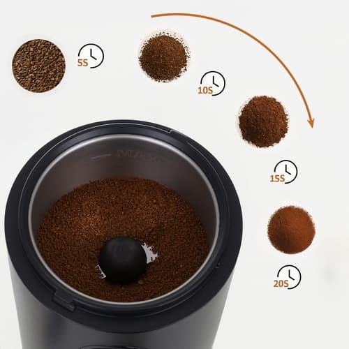 Kaffekværn, justerbare indstillinger, rustfrit stål