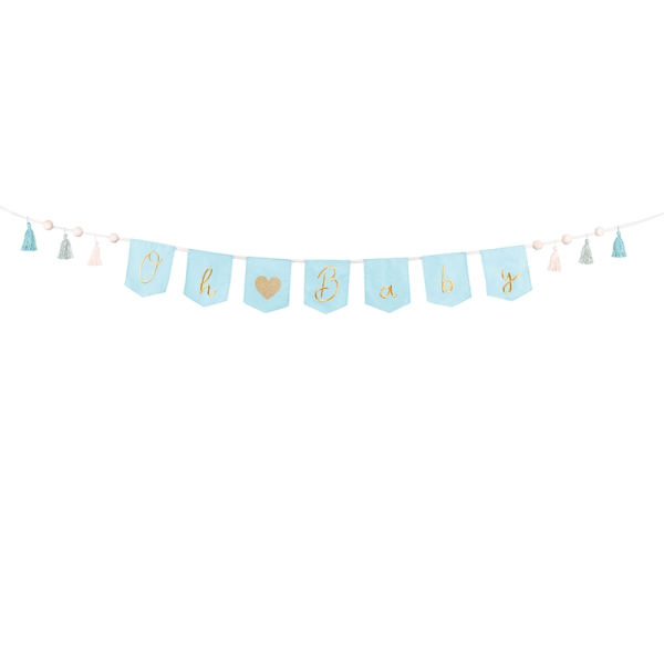 Banner Oh baby med kvaster, 2,5 m, himmelblå