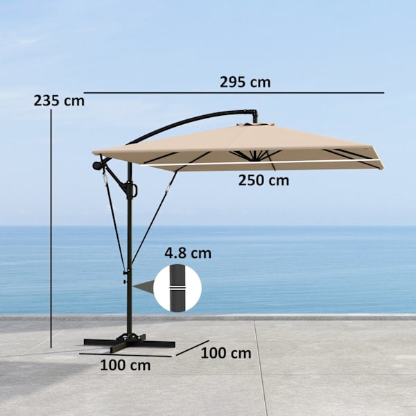 Fribärande paraply Ø260 cm parasoll med UV-skydd 50+ vattenavvisande vevparaply med stativ, lock, vev, vindlås, marknadsparaply fällbart trädgårdspara