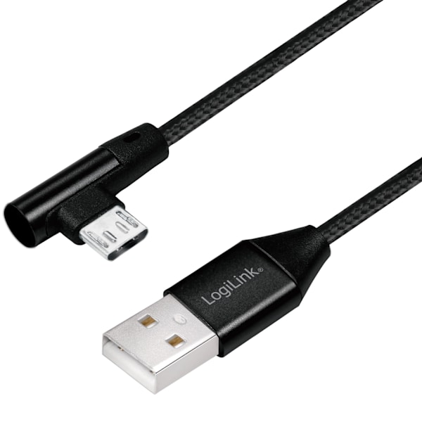 Vinklad MicroUSB-kabel USB 2.0 15W 1m