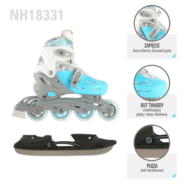 Inline/skøjter, 4-i-1, blå, størrelse M (35-38)