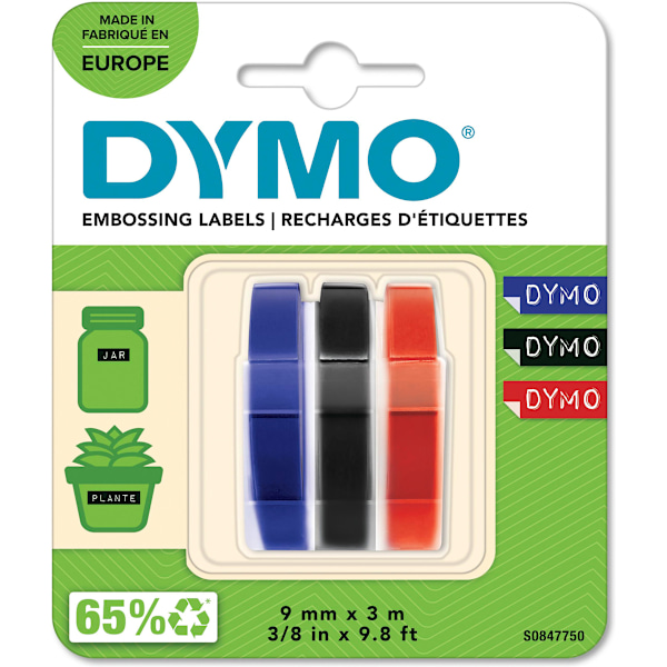 Dymo 3D - kohokirjoitusteippi 9 mm x 3 m, 3 eri väriä