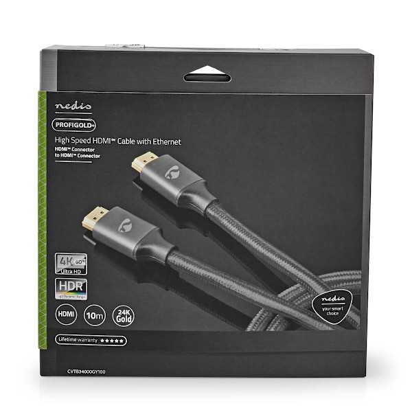 High Speed ​​HDMI ™ Kaapeli Ethernet | HDMI™ liitin | HDMI™ liitin | 4K@30Hz | ARC | 18 Gbps | 10.00 m | Pyöreä | Puuvilla | Gun Metal Harmaa | Kuoril