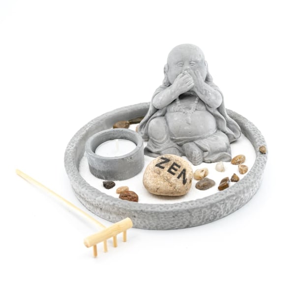 Mini Zen Garden Japanese - Rund med skrattande Buddha (8 cm)