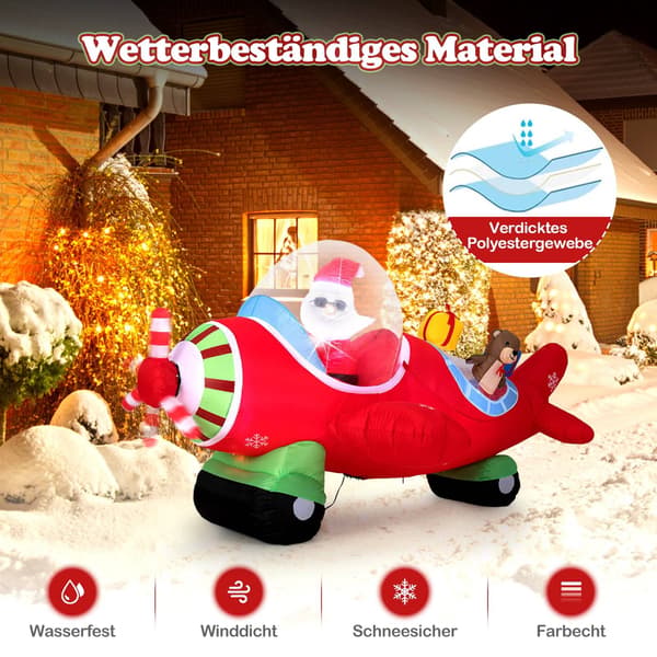 Oppustelig julemand i fly med LED-lys, 220 cm