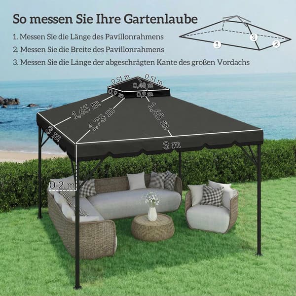 Udskiftningsbaldakin til pavillon, 3x3m, dobbeltlags, UPF 30+