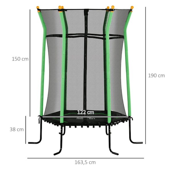 Barnstudsmatta Ø163,5 cm, inomhusstudsmatta med skyddsnät kantskydd gummirep, barnstudsmatta upp till 50 kg, för barn 3-10 år grön