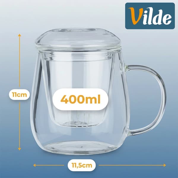 Glaskrus med teinfuser og låg, 400 ml