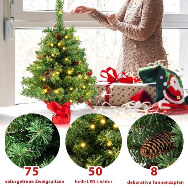 64 cm LED Mini Julgran – 50 Ljus, Tallkottar