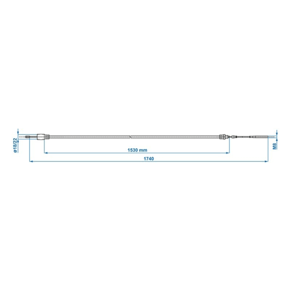 Bromskabel 1530/1740mm kopp Ø22mm lämplig för Knott/Schlegl/Nieper/Avonride/BPW