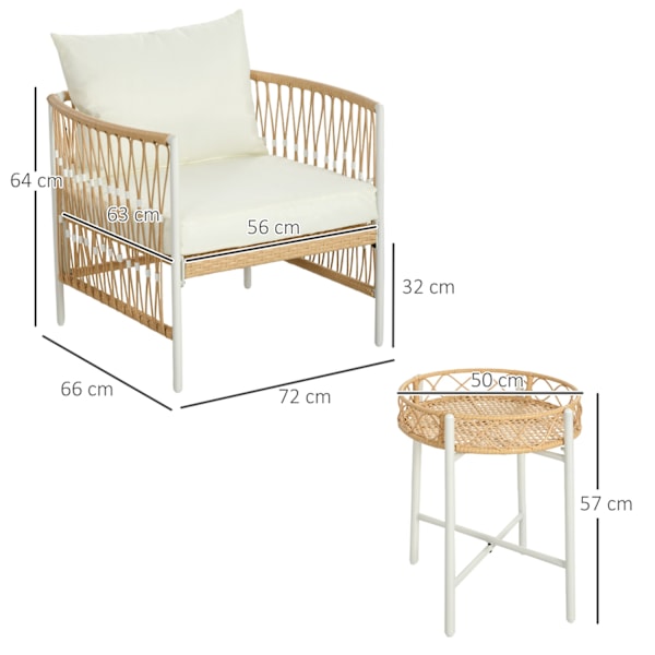 Sæt med 3 havemøbelsæt i rattan med 2 havestole og sofabord, altanmøbler med hynder, til altan og terrasse, gul og creme
