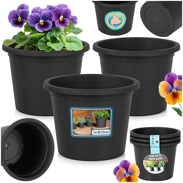 Havekrukke i plast, sort, rund, 14,5 cm, 3 stk.