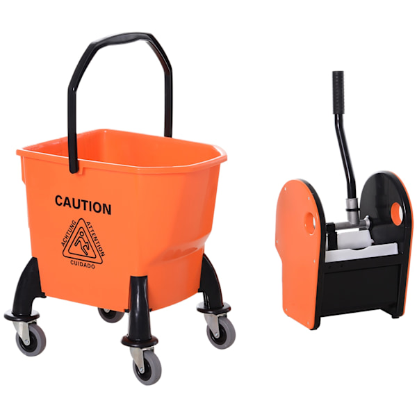 Städvagn, städvagn med vridare, 26 liters städhink, mobil hink, torkvagn, krok för mopp, hushållsvagn med 4 hjul, orange
