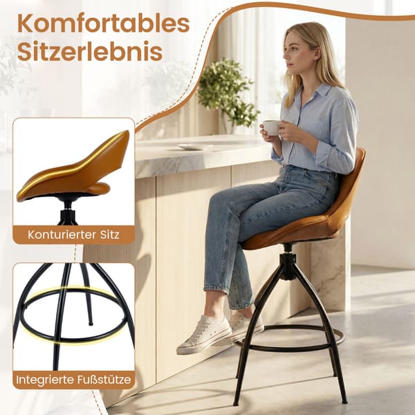 Snurrbara barstolar, set om 2, vadderat konstläder, 360 graders rotation