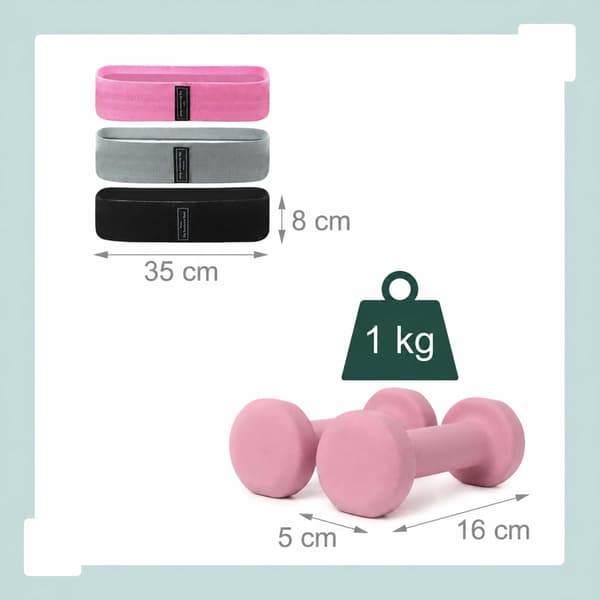 11-delt Pilates-sæt med ring, bold, elastikker og håndvægte
